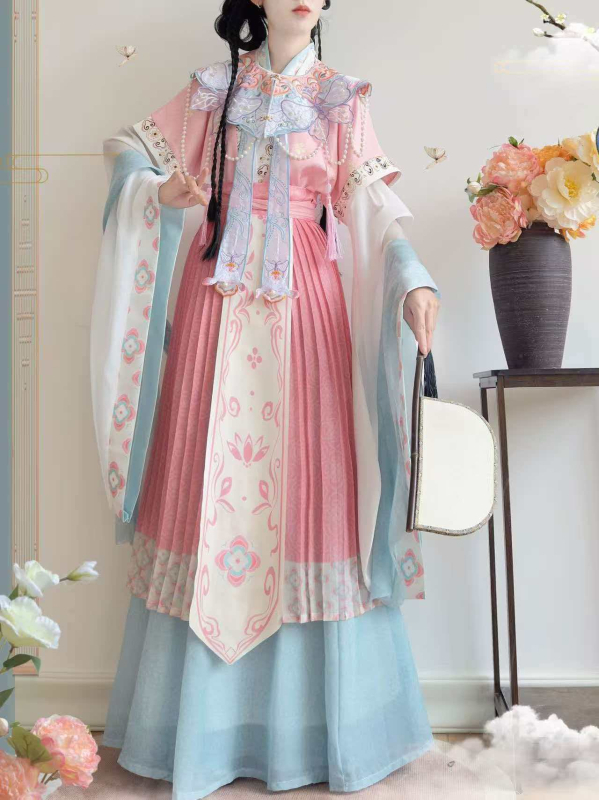 Hanfu cosplay Lin Daiyu cu broderie la umeri în formă de nori, stil Jin, set complet Dream of the Red Chamber