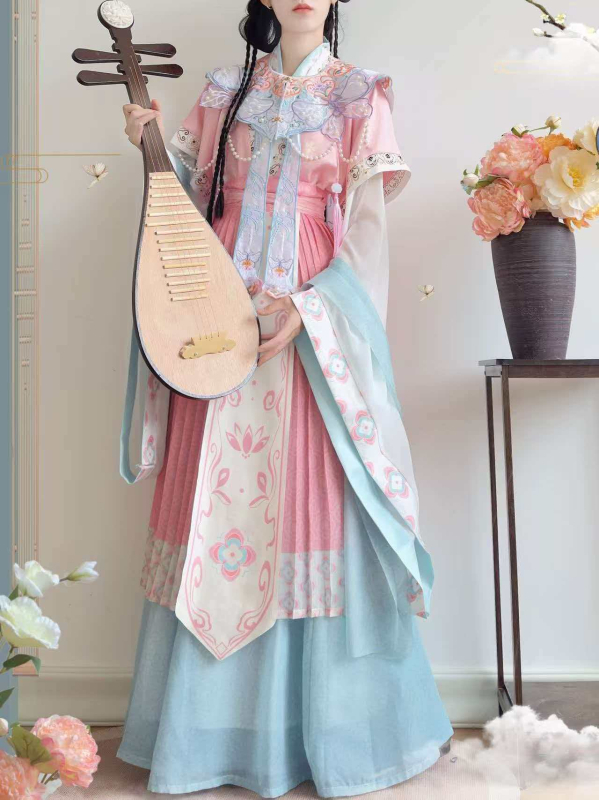 Hanfu cosplay Lin Daiyu cu broderie la umeri în formă de nori, stil Jin, set complet Dream of the Red Chamber