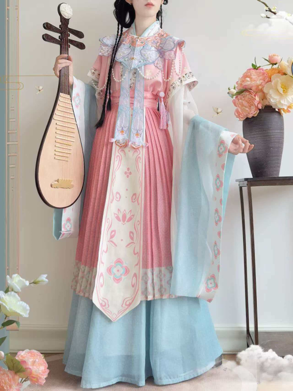 Hanfu cosplay Lin Daiyu cu broderie la umeri în formă de nori, stil Jin, set complet Dream of the Red Chamber