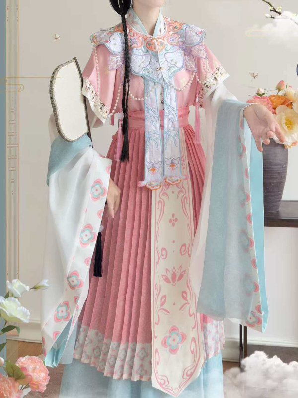 Hanfu cosplay Lin Daiyu cu broderie la umeri în formă de nori, stil Jin, set complet Dream of the Red Chamber