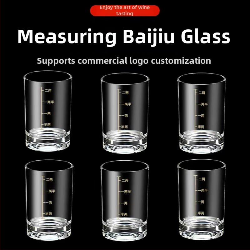 Odmerný pohár baijiu, objem 100 ml, sklenený pohár na alkohol