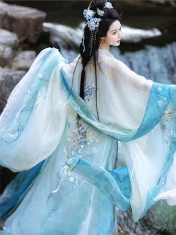 Hanfu feminin în stil Tang, broderie bogată, top cu mâneci largi și fustă Hezi într-o singură piesă, ținută zilnică primăvară-toamnă