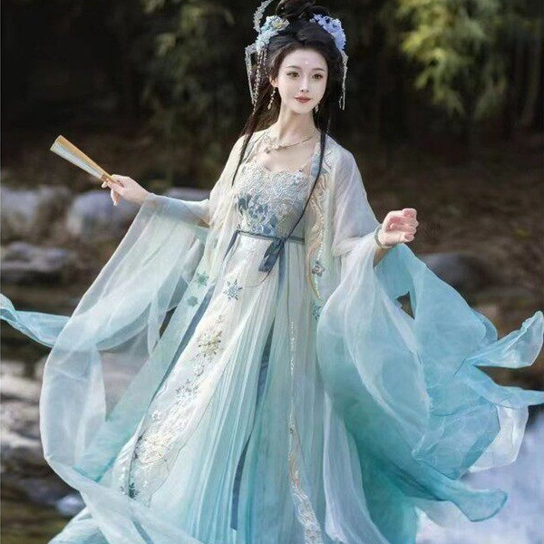 Hanfu feminin în stil Tang, broderie bogată, top cu mâneci largi și fustă Hezi într-o singură piesă, ținută zilnică primăvară-toamnă