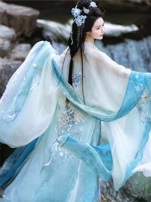 Hanfu feminin în stil Tang, broderie bogată, top cu mâneci largi și fustă Hezi într-o singură piesă, ținută zilnică primăvară-toamnă