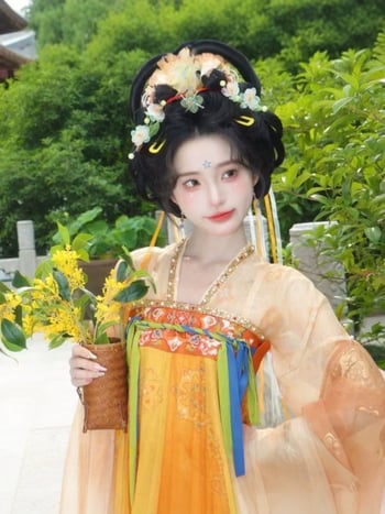 Rochie Hanfu în stil Tang pentru femei, chiffon brodat, poliester, primăvară-vară