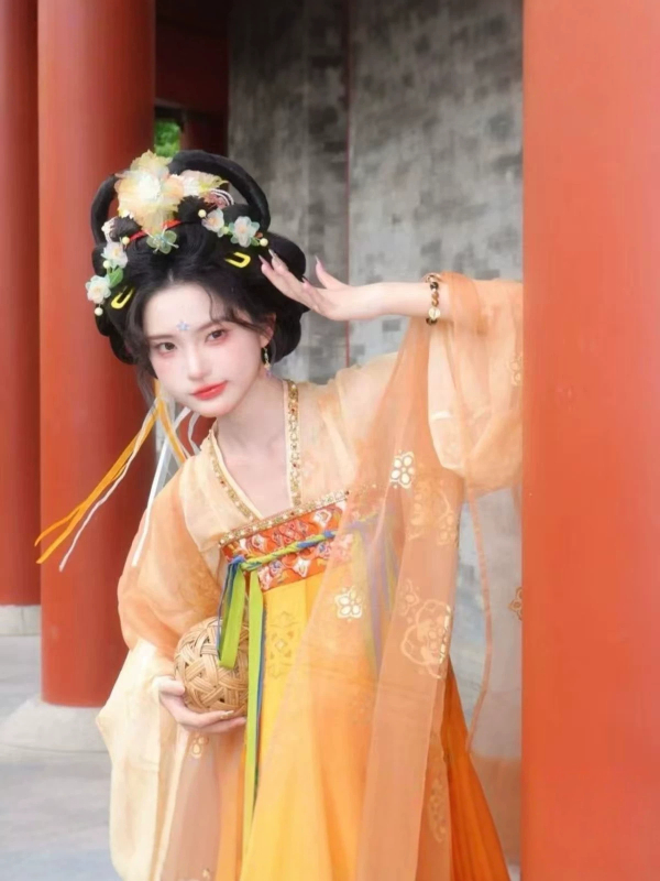 Rochie Hanfu în stil Tang pentru femei, chiffon brodat, poliester, primăvară-vară