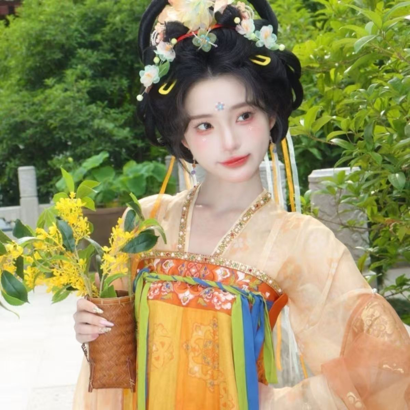Rochie Hanfu în stil Tang pentru femei, chiffon brodat, poliester, primăvară-vară
