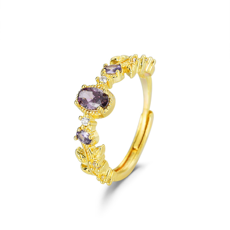 Inel Provence toamnă cu ramură de floare de ametist — stil minimalist elegant
