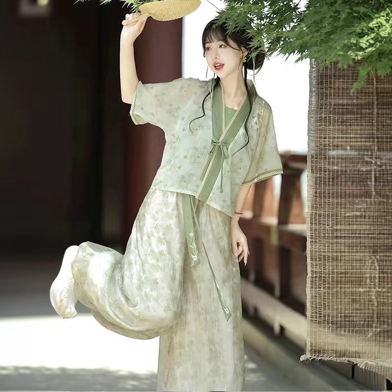 Little Lolita Original Autentic: Hanfu cu stil chinezesc nou, bretele Tang-back și pantaloni felinar pentru femei, vară 2026
