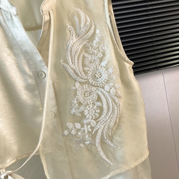 Novi kineski Tang stil Hanfu, saten jacquard kardigan-vest s okruglim izrezom i bogatim vezom