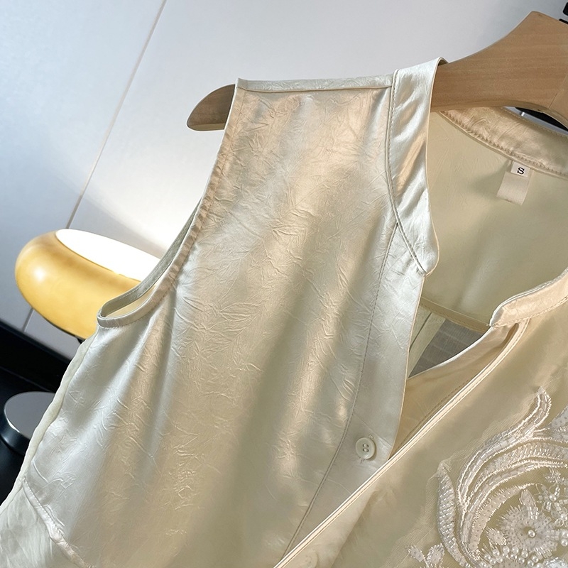 Novi kineski Tang stil Hanfu, saten jacquard kardigan-vest s okruglim izrezom i bogatim vezom