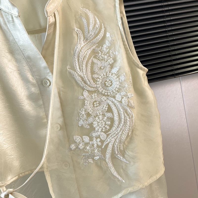 Novi kineski Tang stil Hanfu, saten jacquard kardigan-vest s okruglim izrezom i bogatim vezom