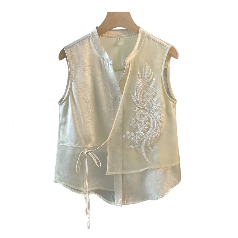 Novi kineski Tang stil Hanfu, saten jacquard kardigan-vest s okruglim izrezom i bogatim vezom