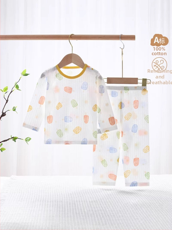 Set pentru copii din bumbac 100%, pijama de vară ușoară cu mâneci lungi, în două părți
