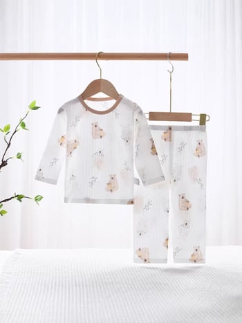 Set pentru copii din bumbac 100%, pijama de vară ușoară cu mâneci lungi, în două părți