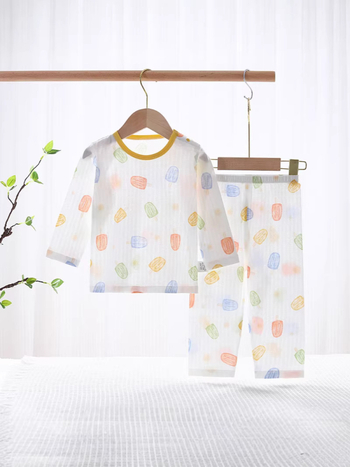 Set pentru copii din bumbac 100%, pijama de vară ușoară cu mâneci lungi, în două părți
