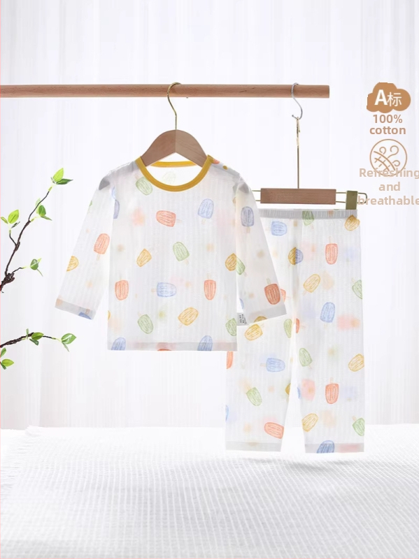 Set pentru copii din bumbac 100%, pijama de vară ușoară cu mâneci lungi, în două părți