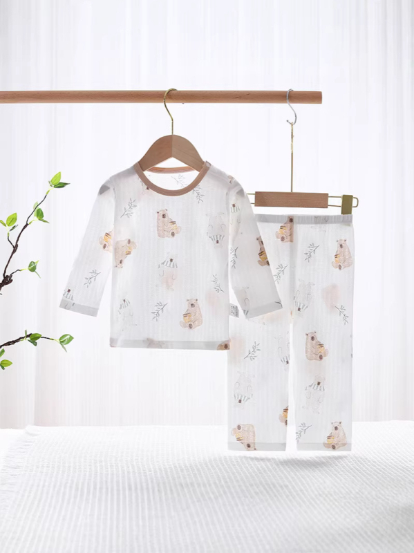 Set pentru copii din bumbac 100%, pijama de vară ușoară cu mâneci lungi, în două părți