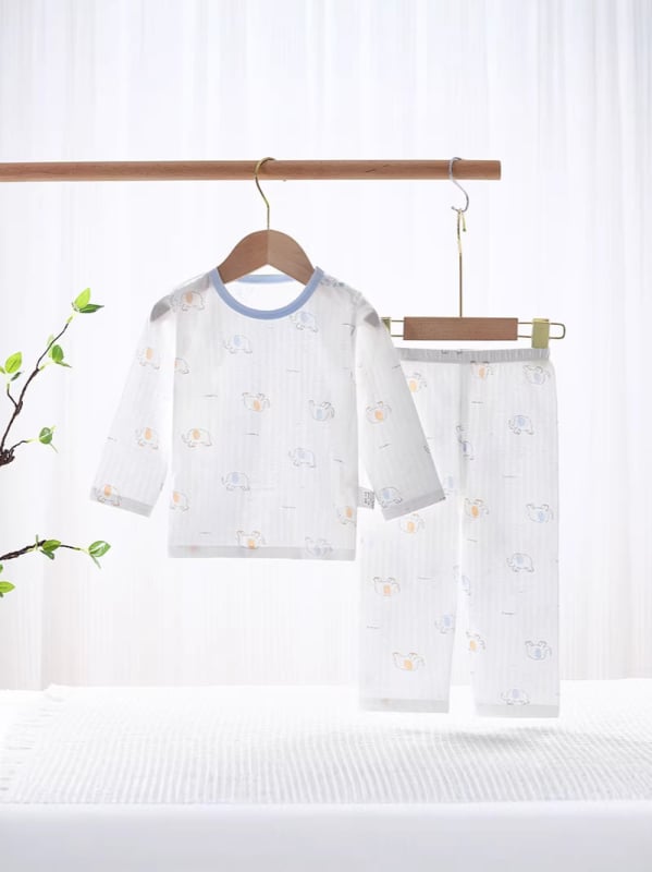 Set pentru copii din bumbac 100%, pijama de vară ușoară cu mâneci lungi, în două părți