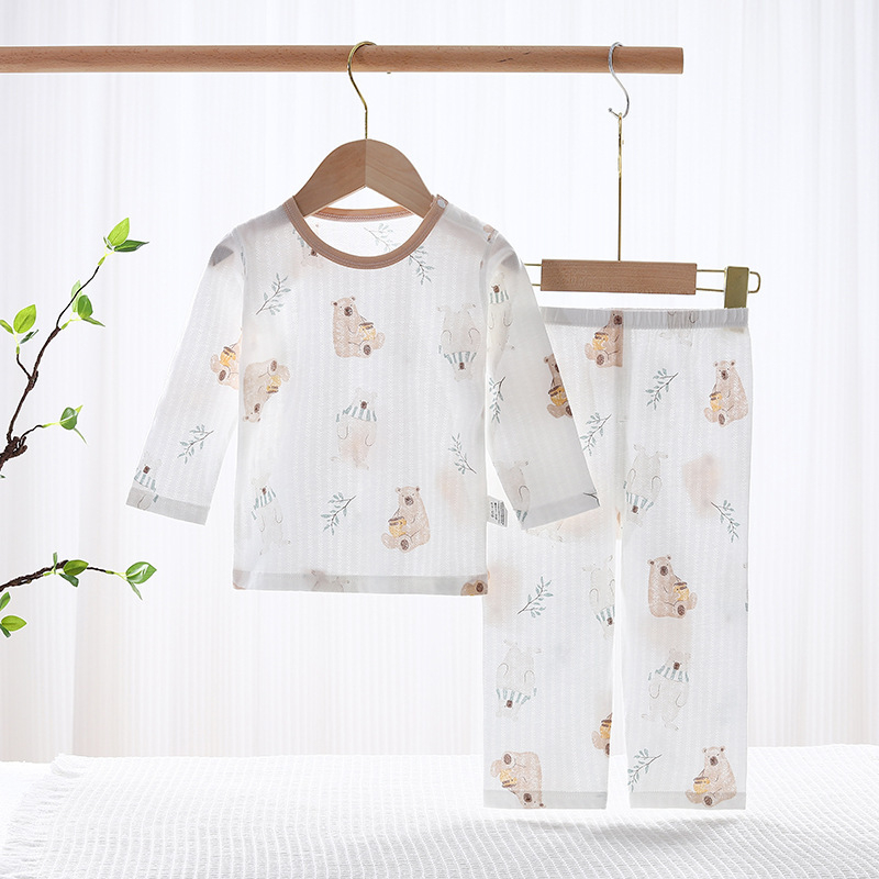 Set pentru copii din bumbac 100%, pijama de vară ușoară cu mâneci lungi, în două părți