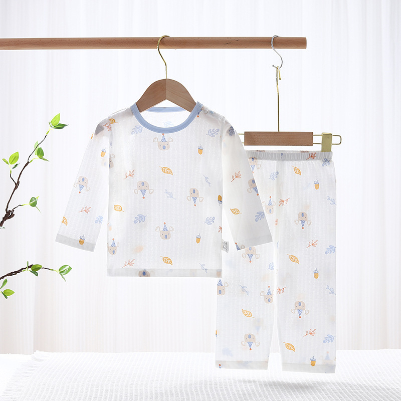 Set pentru copii din bumbac 100%, pijama de vară ușoară cu mâneci lungi, în două părți