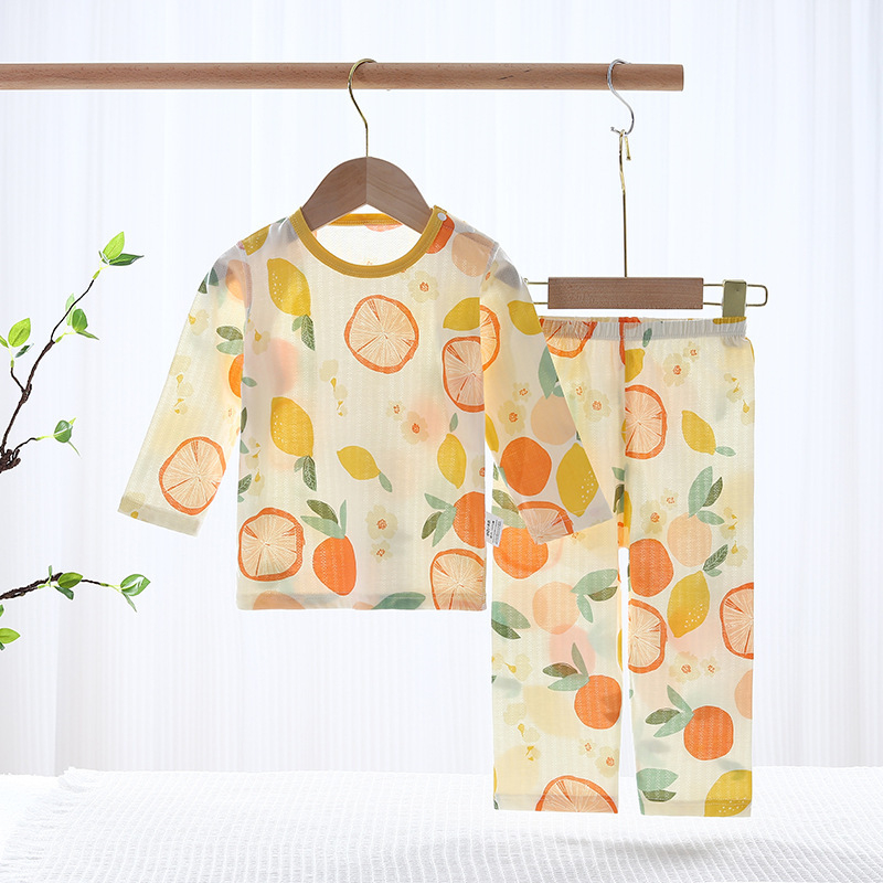 Set pentru copii din bumbac 100%, pijama de vară ușoară cu mâneci lungi, în două părți