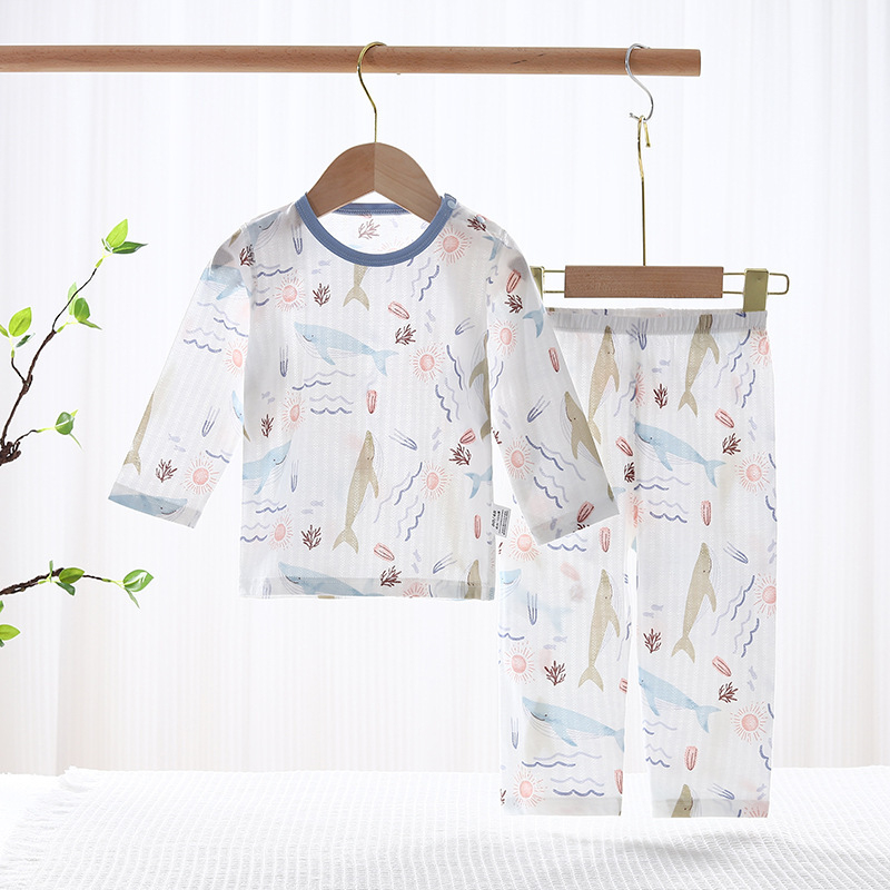 Set pentru copii din bumbac 100%, pijama de vară ușoară cu mâneci lungi, în două părți