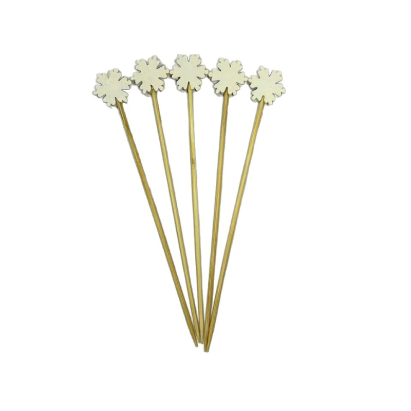 Bețișoare de fructe din bambus, scobitori decorative în formă de floare, pentru fructe, deserturi, cocktailuri, sandvișuri și prăjituri