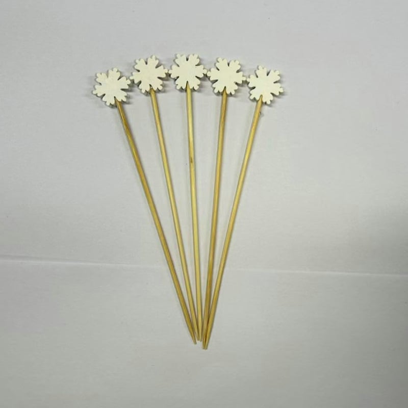 Bețișoare de fructe din bambus, scobitori decorative în formă de floare, pentru fructe, deserturi, cocktailuri, sandvișuri și prăjituri
