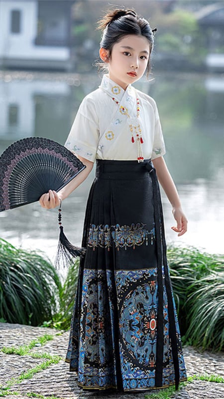 Hanfu pentru fete, stil Ming: Horse-face Skirt, purtare zilnică, inspirație chineză