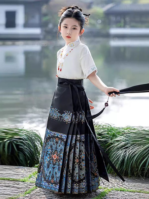 Hanfu pentru fete, stil Ming: Horse-face Skirt, purtare zilnică, inspirație chineză