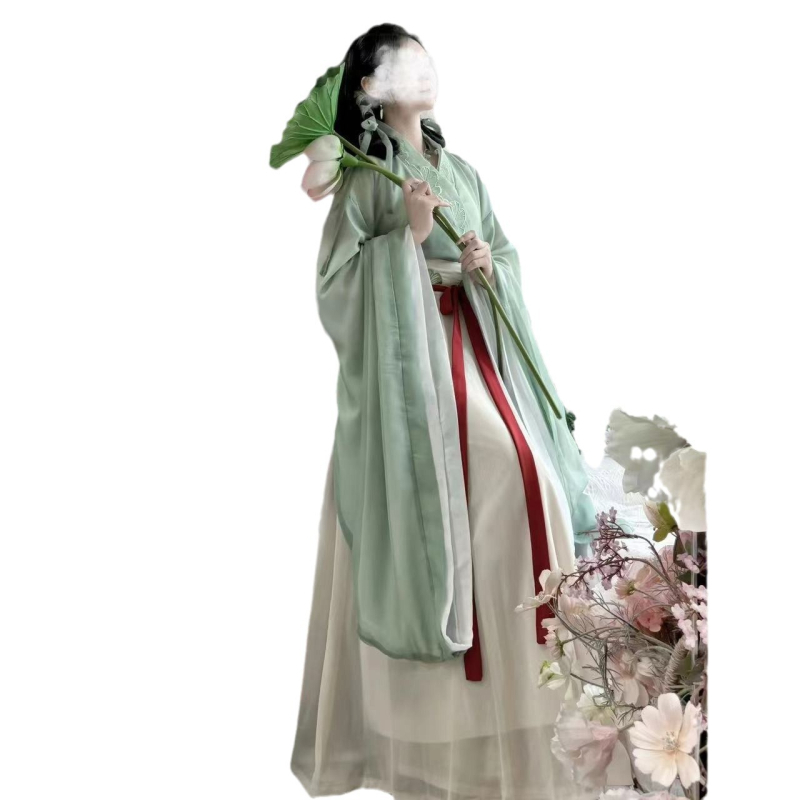 Hanfu feminin, inspirație din dinastiile Nordice și Sudice, cu mâneci largi și fustă perforată dintr-o singură piesă, siluetă slim pentru primăvară și vară