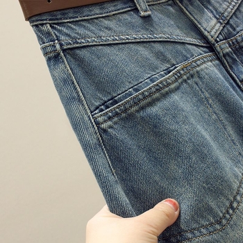 Fustă midi din denim cu slit, buzunare, talie înaltă, croială slim, formă pară, design de nișă, stil vintage