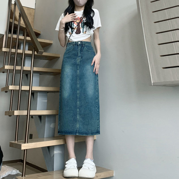 Fustă denim A-line, talie înaltă, croială slim, stil retro office, vară 2025