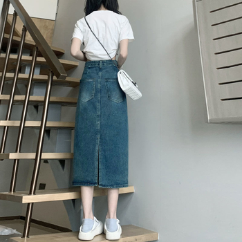 Fustă denim A-line, talie înaltă, croială slim, stil retro office, vară 2025