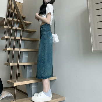 Fustă denim A-line, talie înaltă, croială slim, stil retro office, vară 2025