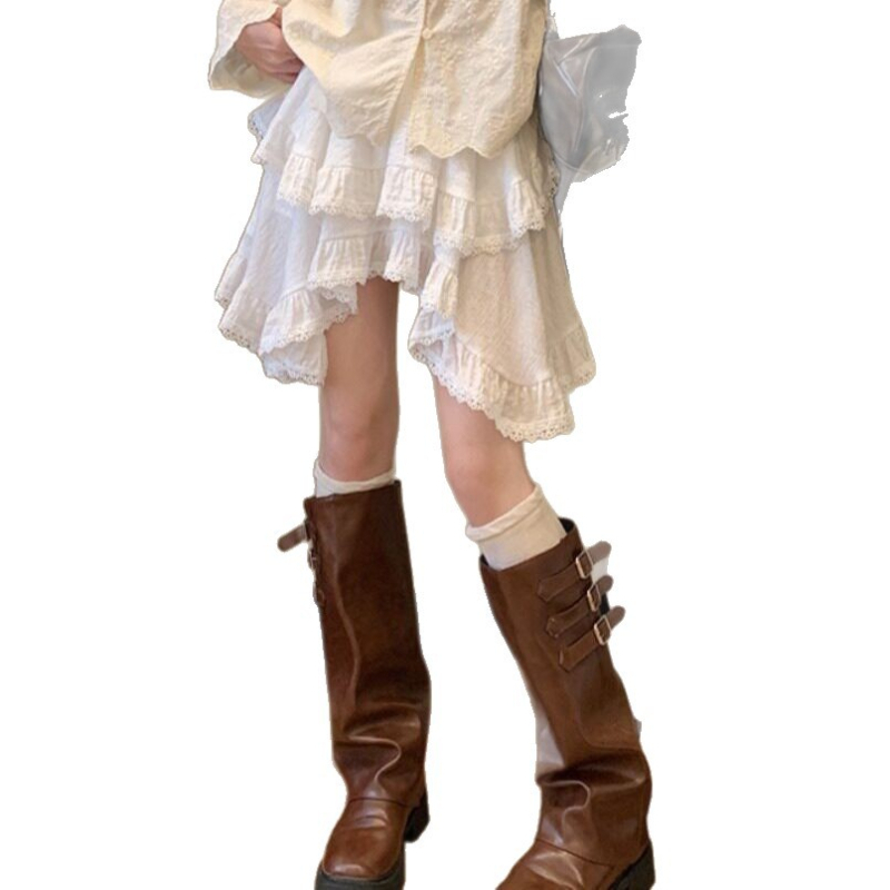 Aszimmetrikus patchwork csipkés A-vonalú rövid szoknya nőknek, 2026