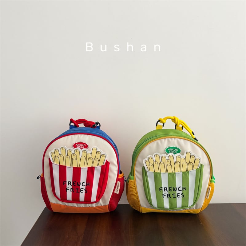 Rucsac pentru copii cu motiv de cartofi prăjiți, blocuri de culoare, ușor, unisex, anti-pierdere, pentru grădiniță