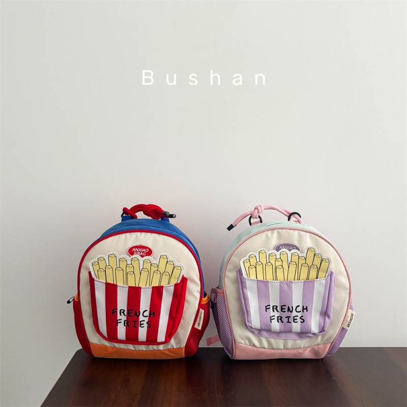 Rucsac pentru copii cu motiv de cartofi prăjiți, blocuri de culoare, ușor, unisex, anti-pierdere, pentru grădiniță