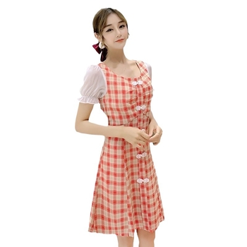 Női midi ruha fodros ujjakkal, koreai stílusú, retro