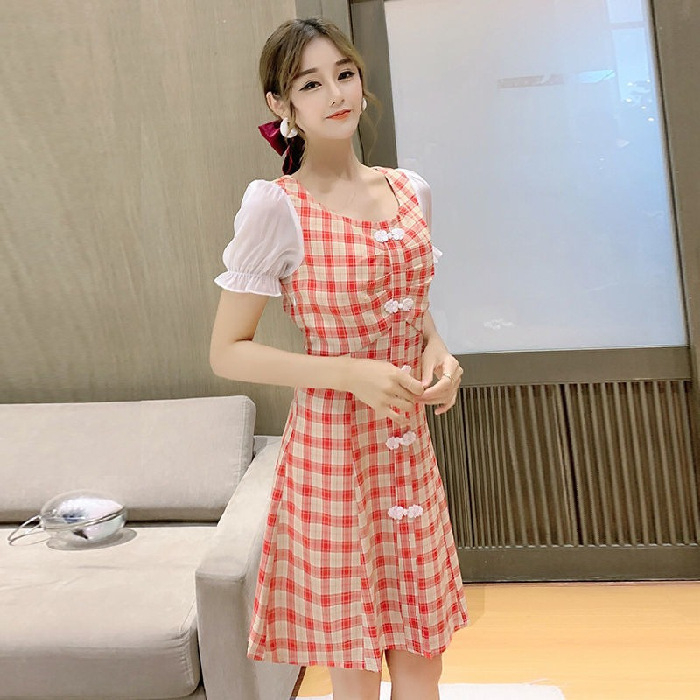 Női midi ruha fodros ujjakkal, koreai stílusú, retro