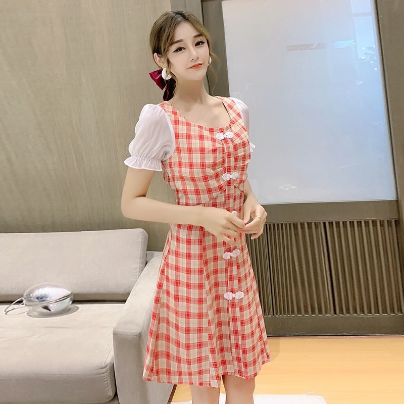 Női midi ruha fodros ujjakkal, koreai stílusú, retro
