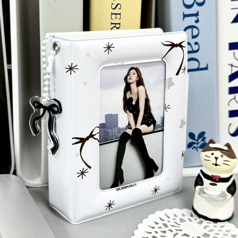 Album pentru carduri cu funda neagră, de 3 inci, cu un slot pentru card, album mic de stocare, husă PU, stil foto desen animat, 20 pagini interioare, 40 compartimente pentru carduri