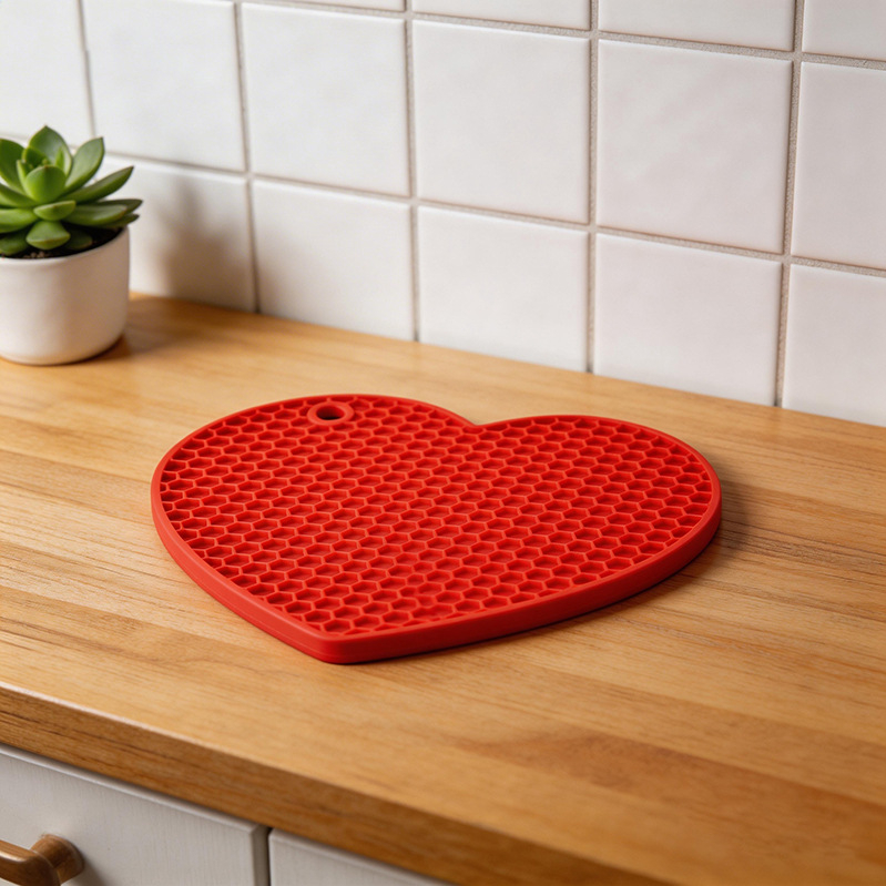 Covoraș din silicon în formă de inimă pentru izolație termică, rezistent la temperaturi înalte, suport pentru oale și farfurii