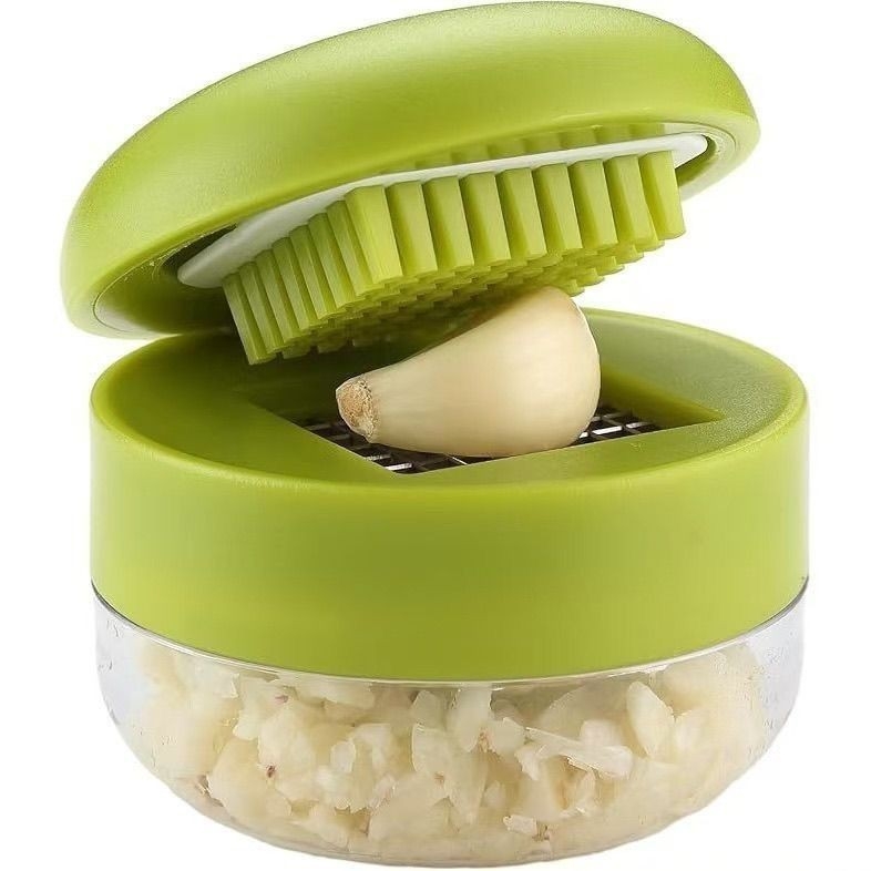 Presă manuală de usturoi cu cutie de depozitare, mini zdrobitor pentru pastă de usturoi și nuci, ustensilă de bucătărie pentru usturoi