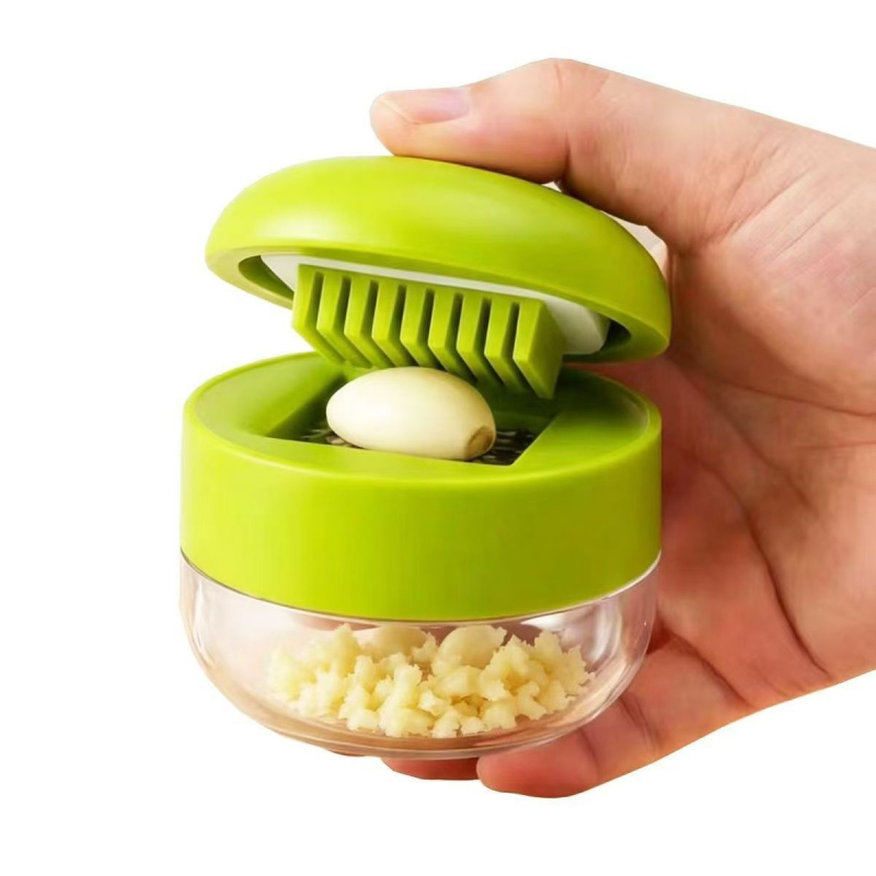 Presă manuală de usturoi cu cutie de depozitare, mini zdrobitor pentru pastă de usturoi și nuci, ustensilă de bucătărie pentru usturoi