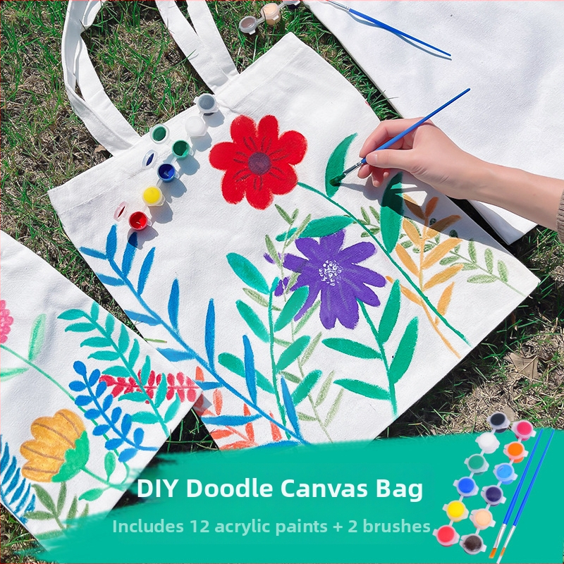 Prázdna plátenná taška s graffiti – DIY stavebnica pre deti, veľkokapacitná ekologická nákupná taška.