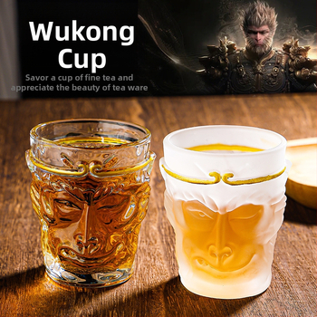 Reliéfne sklenené poháre na víno, čaj a džús s motívom Black Myth Wukong na domáce použitie