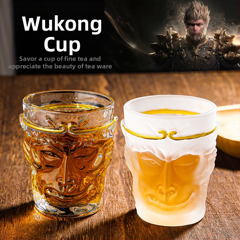 Reliéfne sklenené poháre na víno, čaj a džús s motívom Black Myth Wukong na domáce použitie