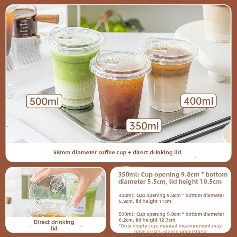 Pahar de plastic cu capac pentru cafea și ceai cu lapte, pereți groși, pentru băuturi reci și catering